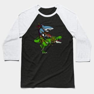 Shark Ninja Riding T-Rex Dinosaur Baseball T-Shirt